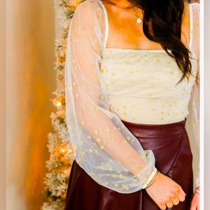 Bodysuit/ Size medium - tan, gold stars